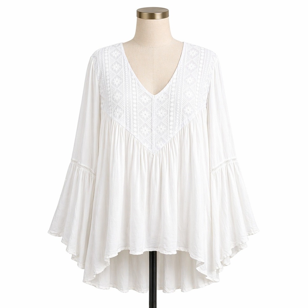 Ethereal Embroidered Bell Sleeve Peasant Top Sz XL White Cottagecore Fairy Boho
